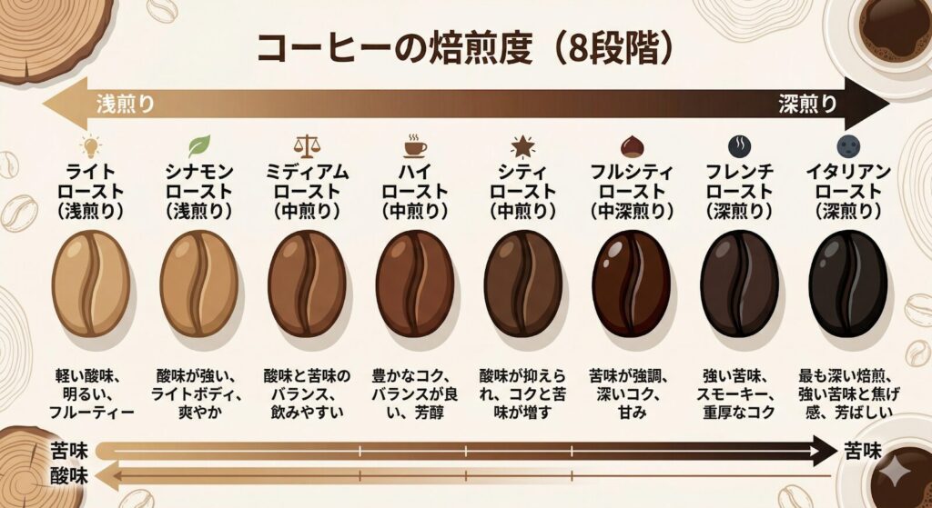 コーヒーの焙煎度（8段階）：「フルシティーロースト」
